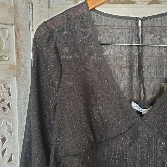NWT BCBGeneration Black Metallic Bell Sleeve Dress XS - Picture 9 of 14